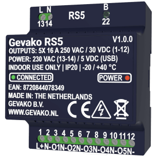 Gevako RS5 Smart Switch 5-channel front view right in Navy Blue housing white background