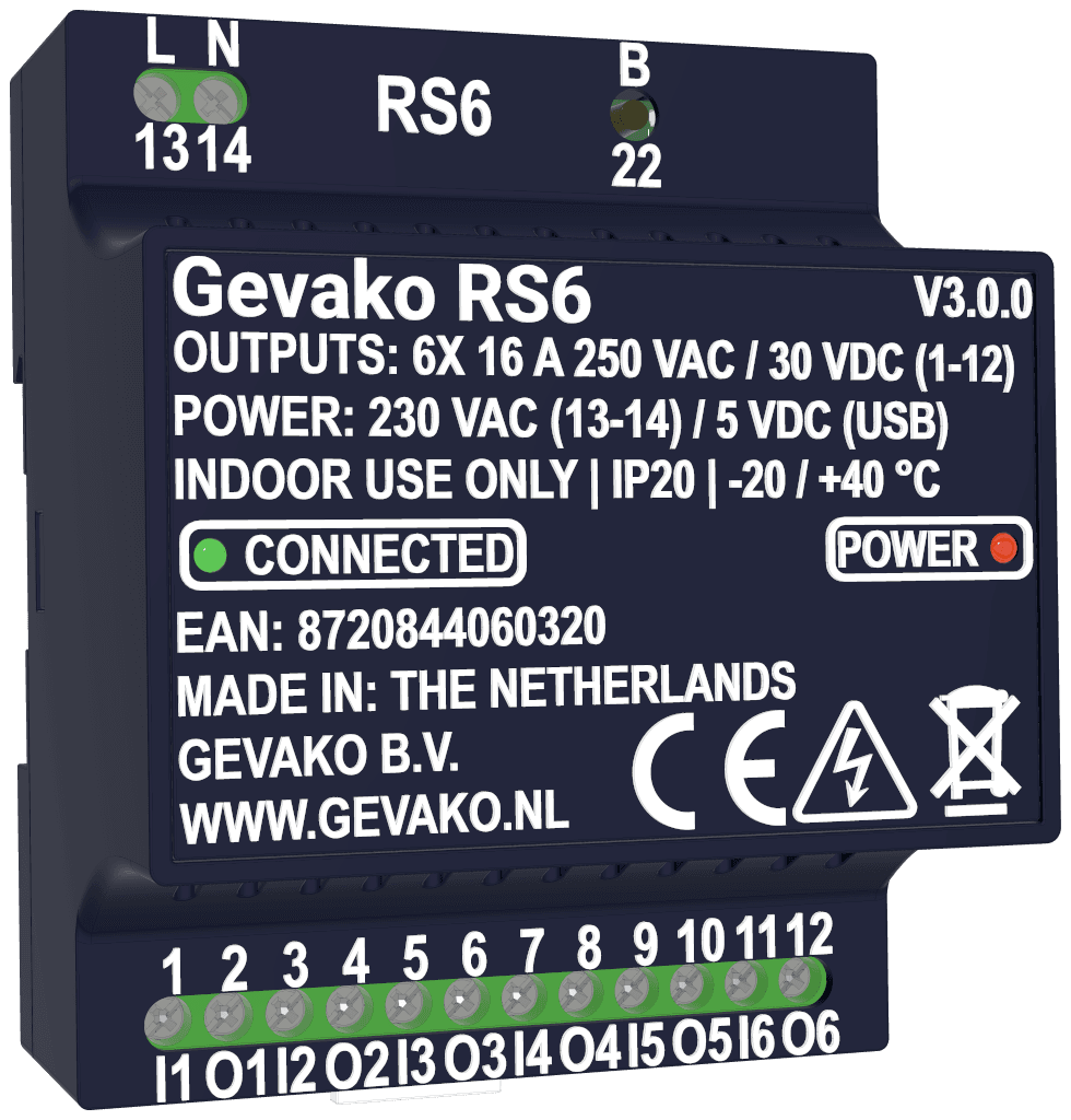 Gevako RS6 Slimme Schakelaar 6-kanaals Navy Blue voor Home Assistant vooraanzicht links transparante achtergrond